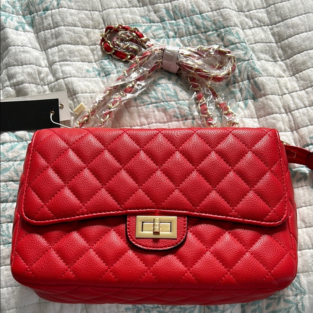 Red Quilted Leather Shoulder Bag